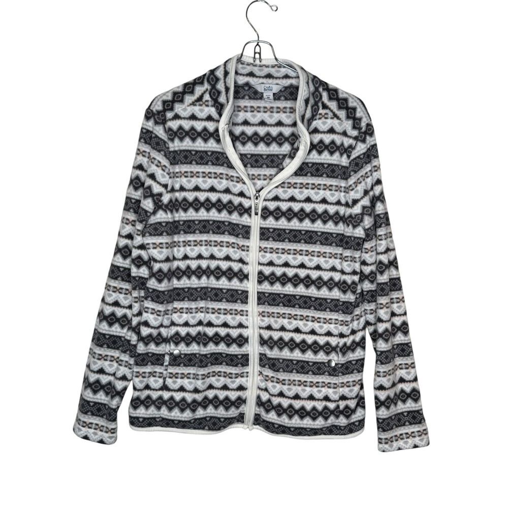 Croft & Barrow Women's Jacket Vintage Full‎ Zip Fleece Retro Monogram Pattern PM